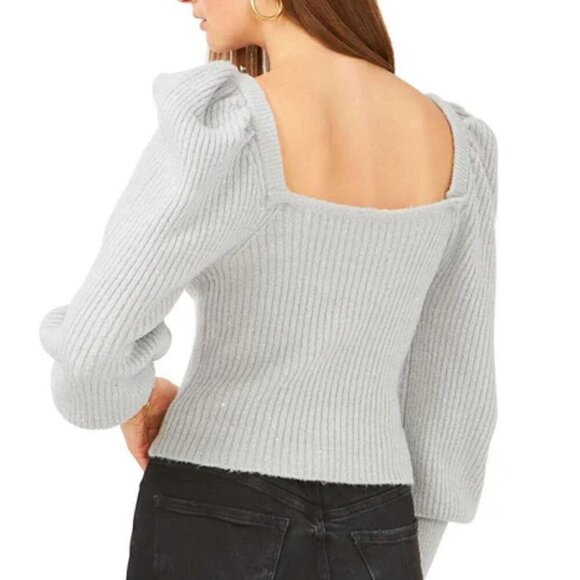 NWT 1 STATE Shimmer Ribbed Pullover Sweater Size L 12/14 Silver - Picture 2 of 6